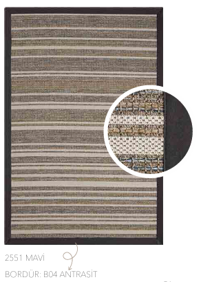 SEYRAN HALI ETNİK BORDÜR 2551 MAVİ-ANTRASİT